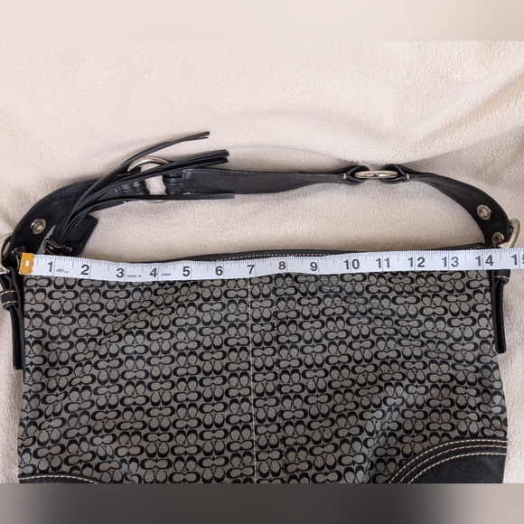 Coach Hobo Bag Signature Mini C Logo Black Gray Canvas Leather Jacquard Shoulder - Picture 9 of 11